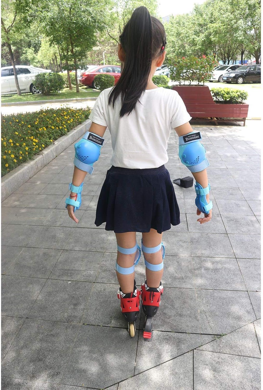 BOSONER Kids/Youth Knee Pads, Elbow Pads & Wrist Guards Set for Ages 3-15, Protective Gear for Roller Skating, Cycling, BMX, Skateboarding & Scooter Riding, Blue