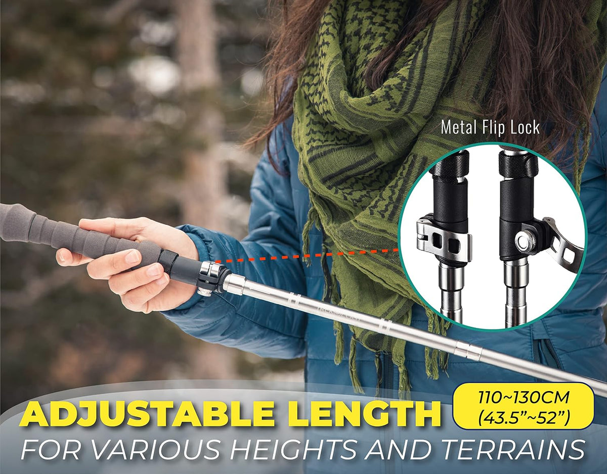 Trekology Trek-Z Cork Grip Collapsible Lightweight Hiking Trekking Poles Adjustable folding aluminum walking stick for men, women and seniors; foldable, retractable staff for travel and balance