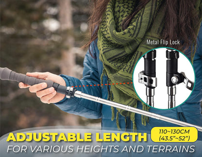 Trekology Trek-Z Cork Grip Collapsible Lightweight Hiking Trekking Poles Adjustable folding aluminum walking stick for men, women and seniors; foldable, retractable staff for travel and balance