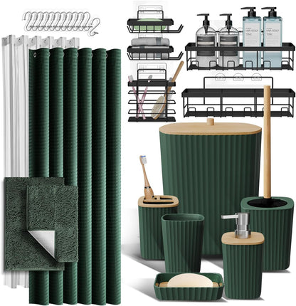 Clara Clark Black Bathroom Set, Shower Curtain Set, Bathroom Accessory Set