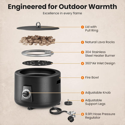 Pamapic Portable Propane Fire Pit, 60000BTU Outdoor Smokeless Gas Fire Pit, Patio Fire Pit Easy Setup and Storage for Camping, Patio, Backyard
