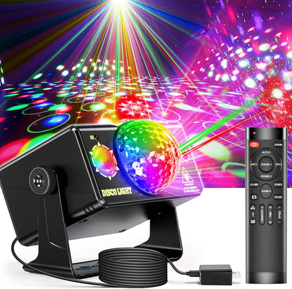 OIEZISRO 3-in-1 Disco Party Light, Sound Activated DJ Disco Ball & Strobe Stage Light with RGB LED Effects, Remote Control, Wall & Ceiling Mount, Black