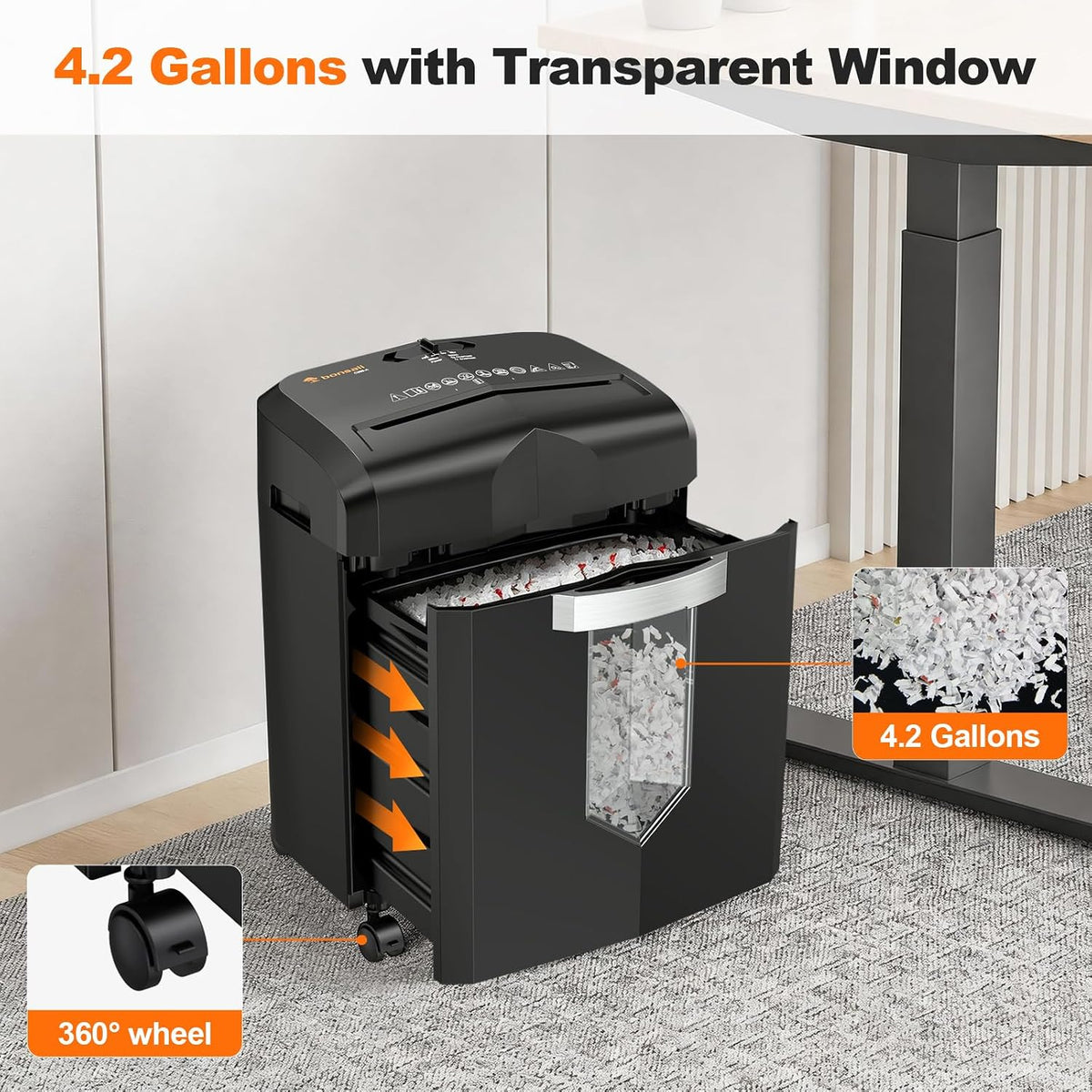 bonsaii 12-Sheet Micro Cut Paper Shredder | P-4 High Security, Jam-Proof Heavy Duty Shredder with 4.2-Gallon Pullout Bin & Casters for Home Office