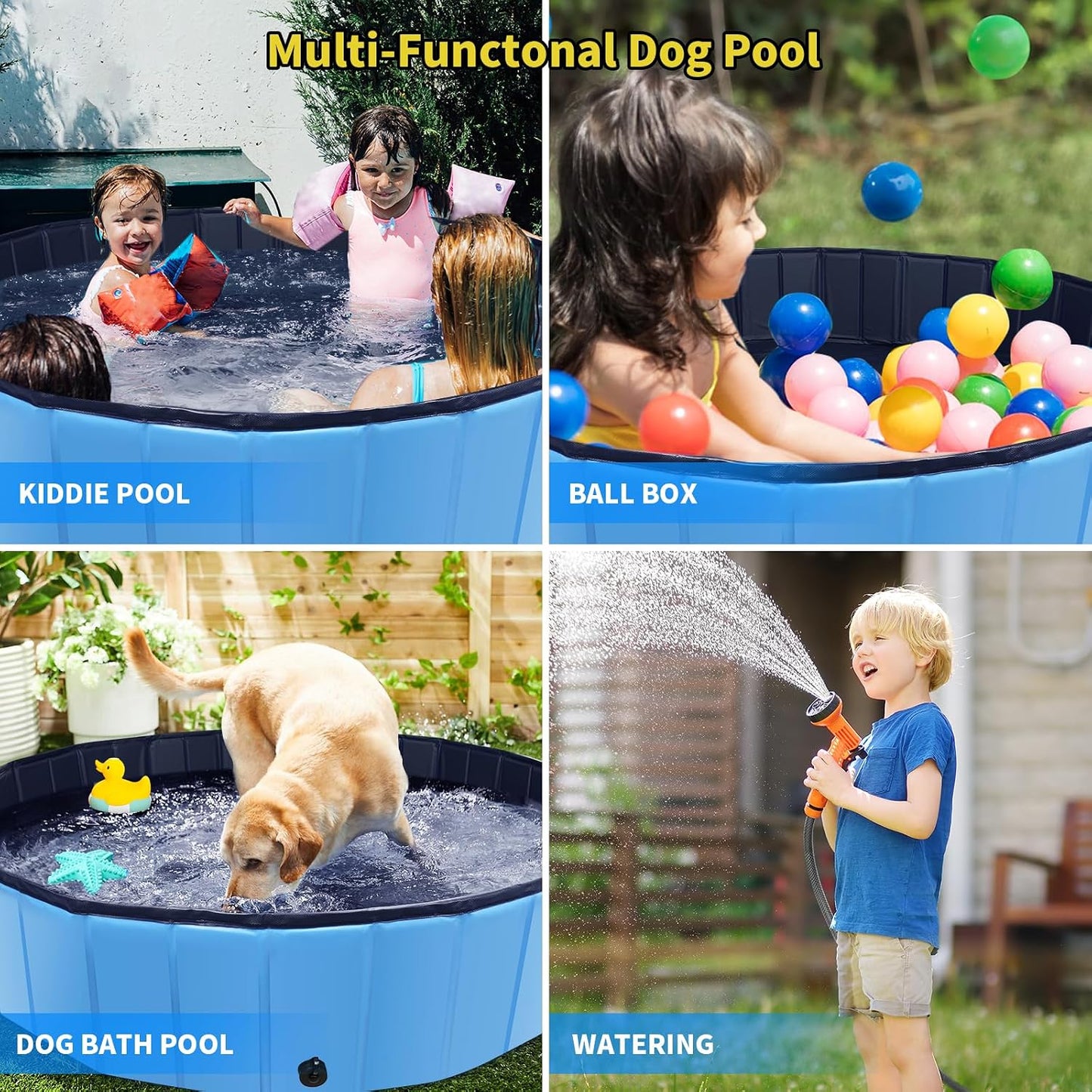Foldable Dog Pool 47" x 47" x 12", Collapsible Pet Swimming Pool with Hard Plastic Support, Non-Slip Dog Bath Tub for Outdoor Backyard, Blue