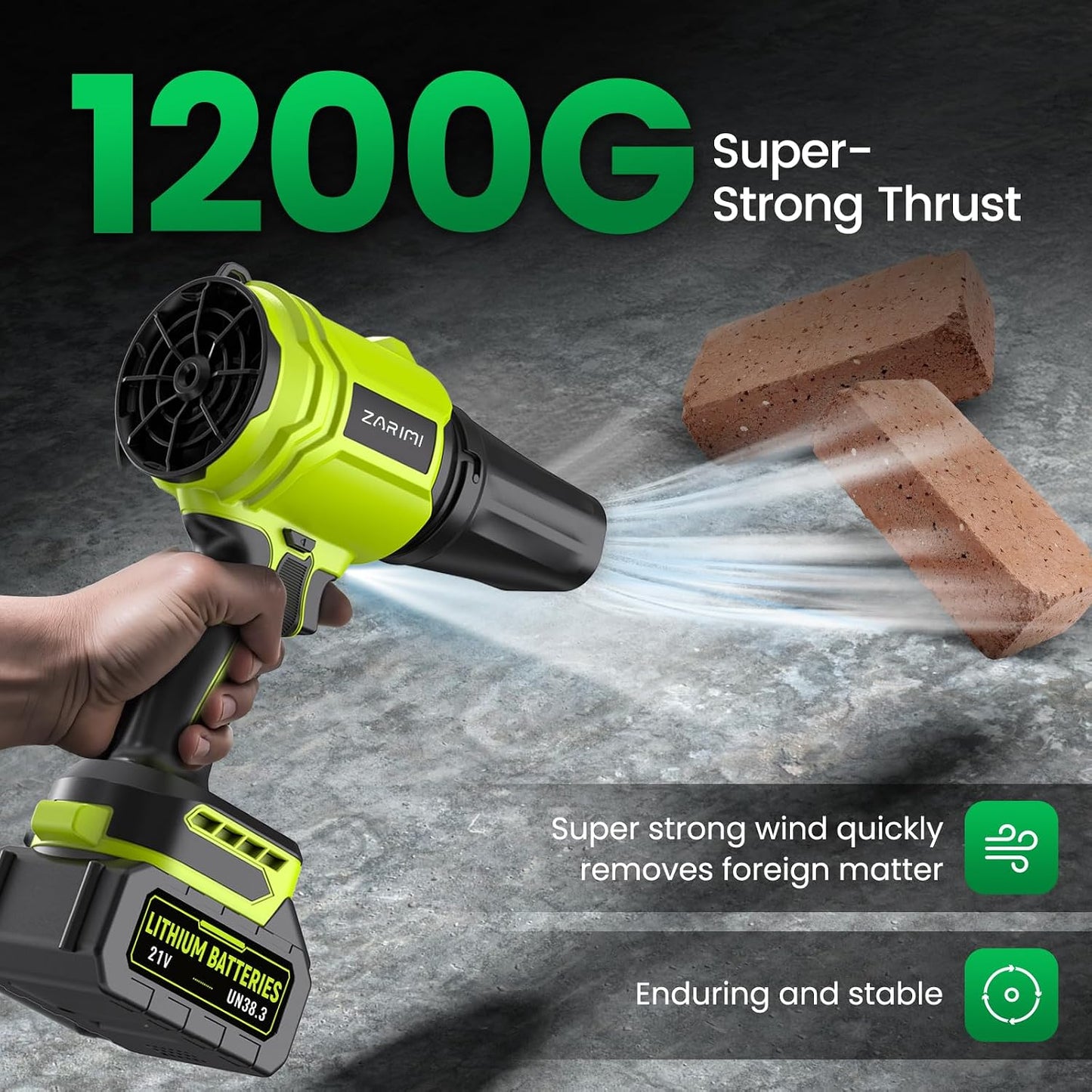 YUQUESEN Cordless Leaf Blower, 980,000 RPM Handheld Leaf Blower with 2 Batteries & Charger, Lightweight Leaf Blowers for Patio, Lawn, Leaves, Dust - Bright Green