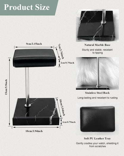 Magemata Single Watch Stand for Men & Women, Black Marble Watch Display Holder with Leather Cushioned Pad, Jewelry & Bracelet Organizer, Elegant Watch Display Stand
