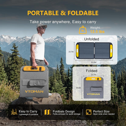 VTOMAN Jump 600X 600W Portable Power Station with 110W Foldable Solar Panel 170W Fast Recharge, 268.8Wh LiFePO4 Battery, 100W USB-C Output, 1200W Surge Solar Generator Kit for Camping, RV, Home Backup