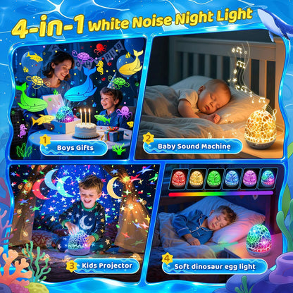 Staryou Dinosaur Egg Night Light Projector for Kids, 15 Soothing Sounds, 3 Film Modes, 33 Color Effects, 360° Rotation, Remote Control, Sleep & Sensory Toy