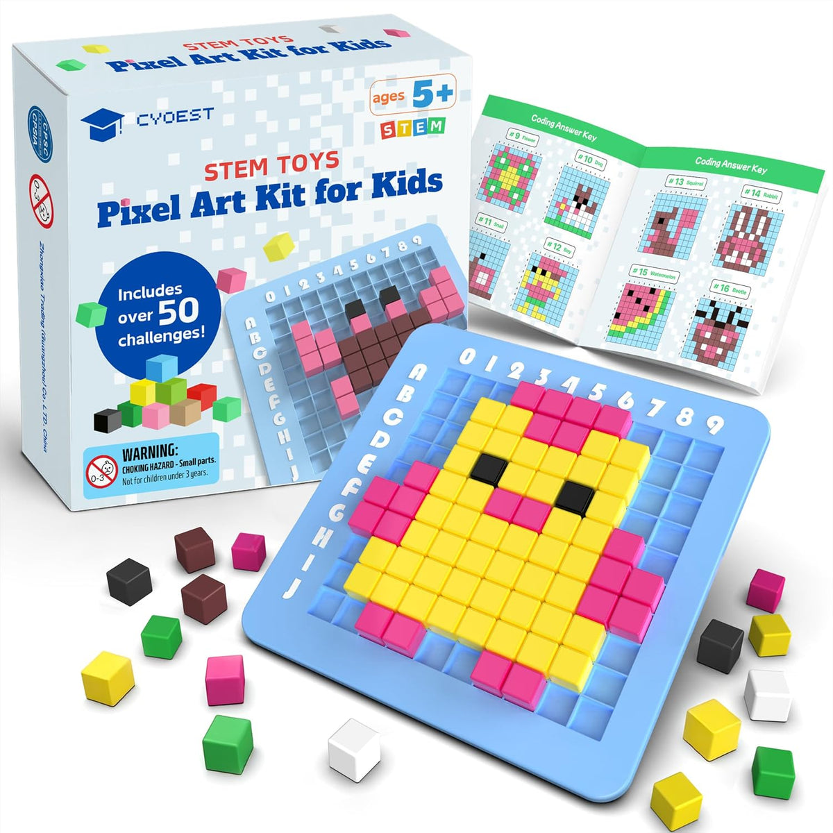 CYOEST STEM Pixel Art Kit for Kids Ages 5+, Creative Arts & Crafts Activity Set with 50+ Patterns, 4 STEM Challenges & 3 Difficulty Levels, Educational Gift for Boys & Girls