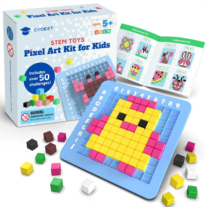 CYOEST STEM Pixel Art Kit for Kids Ages 5+, Creative Arts & Crafts Activity Set with 50+ Patterns, 4 STEM Challenges & 3 Difficulty Levels, Educational Gift for Boys & Girls