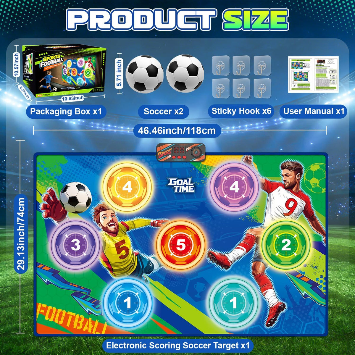 TPCSCH Electronic Soccer Scoring Game for Kids, 3 Game Modes, Real-Time Score Display, Soccer Toss Target with 2 Soft Balls, Indoor Outdoor Soccer Toy, Ages 3–12