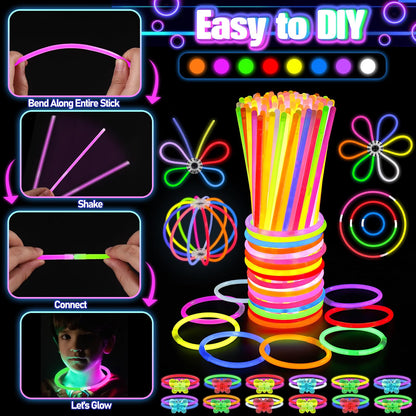 TSDATOWR 150-Piece Glow in the Dark Party Supplies for Kids & Adults, LED Glasses, Headbands, Rings & Glow Sticks with DIY Connectors, Neon Light-Up Party Kit