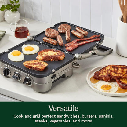 Cuisinart Panini Press and Grill, 1500W 5-in-1 Griddler, Dishwasher-Safe Panini press, sandwich maker & indoor grill with reversible nonstick plates & dual heat control, GR-4NNAS