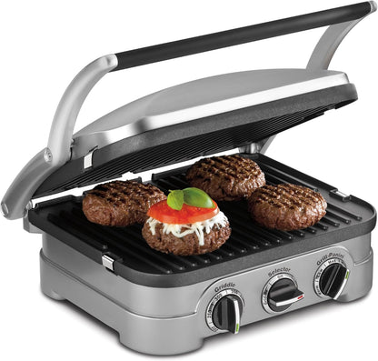 Cuisinart Panini Press and Grill, 1500W 5-in-1 Griddler, Dishwasher-Safe Panini press, sandwich maker & indoor grill with reversible nonstick plates & dual heat control, GR-4NNAS