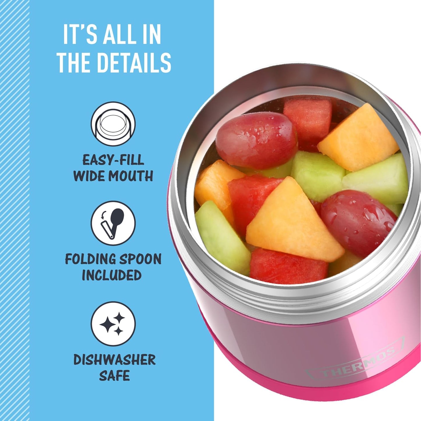 THERMOS FUNTAINER Kids Food Jar with Spoon, 10 oz, Pink