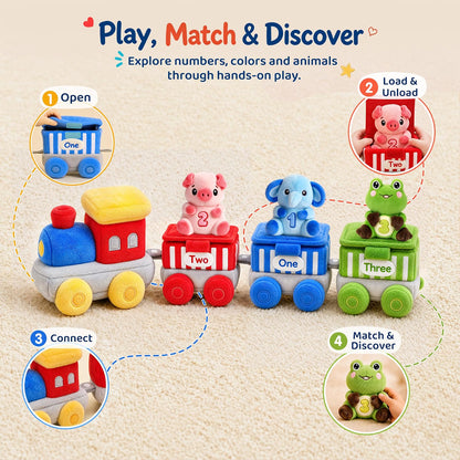 SAIMAND Soft Plush Animal Train Sensory Playset, 12-18 Months
