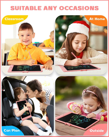 bravokids 10-Inch LCD Writing Tablet for Kids Ages 3-8, Electronic Doodle Board with Colorful Screen, Erasable Drawing Pad, Stylus, Anti-Shock Design, Pink