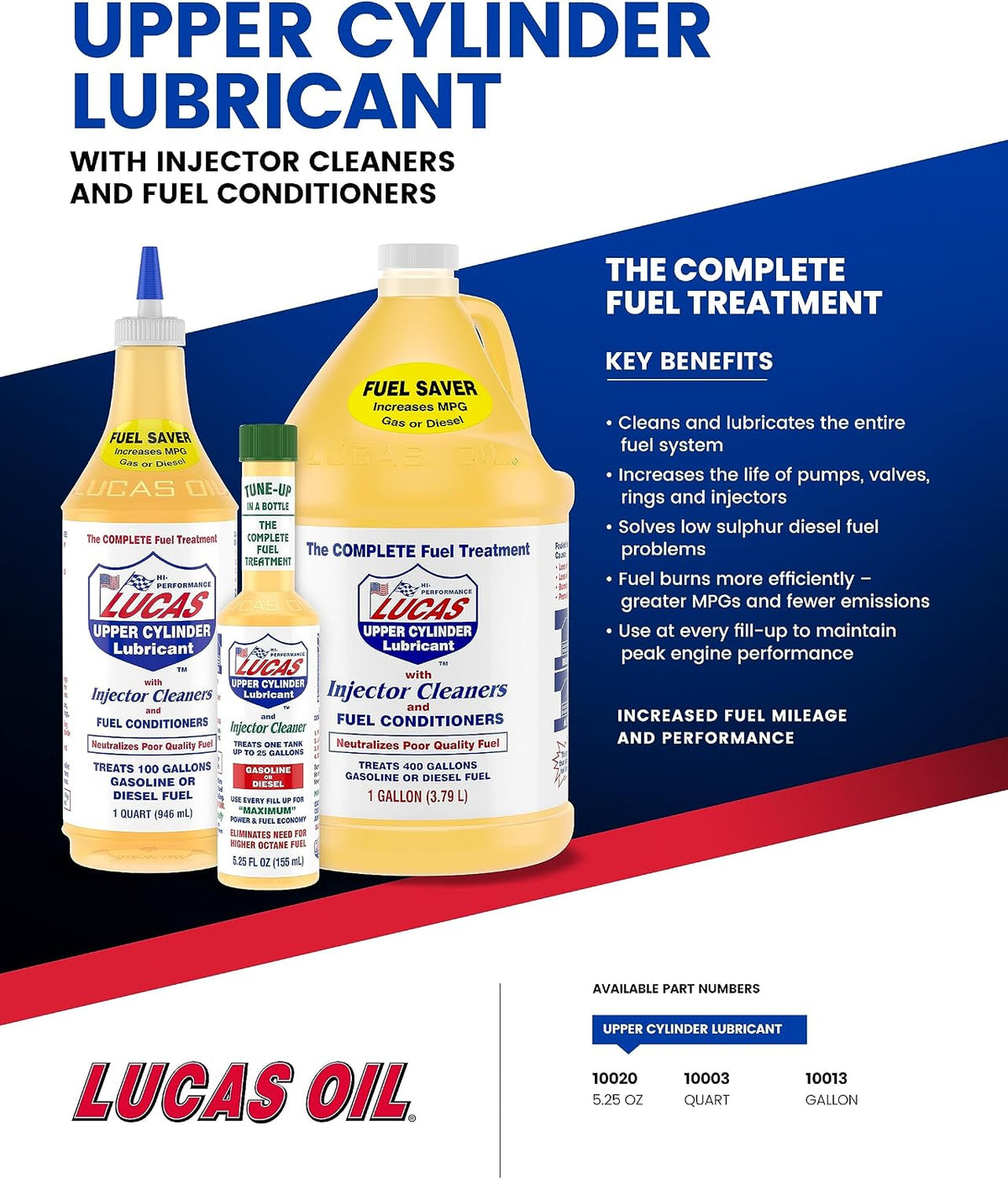 Lucas Oil 10003 Fuel Treatment, 32 oz Fuel System Cleaner & Lubricant for Gasoline and Diesel Engines, Fuel Injector & Carburetor Treatment
