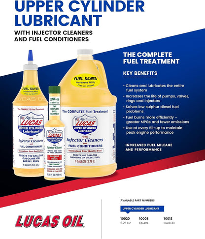 Lucas Oil 10003 Fuel Treatment, 32 oz Fuel System Cleaner & Lubricant for Gasoline and Diesel Engines, Fuel Injector & Carburetor Treatment