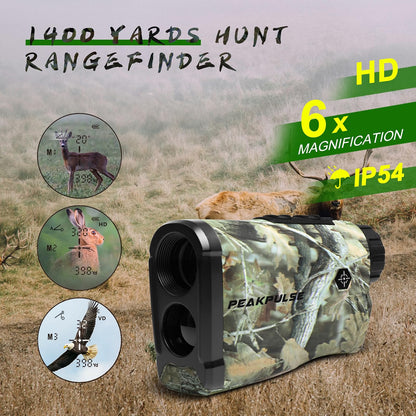 PEAKPULSE Hunting Range Finder 1400 Yards, 6X Laser Rangefinder with Angle, Horizontal & Vertical Measurement, IP54 Water Resistant, LC1200A-GR