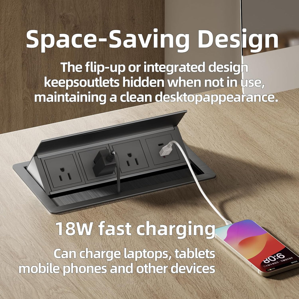 DEMER Conference Table Power Outlet PD18W Type-C Fast Charging Table Hub Connection Box with 4AC Outlets and USB Port for Conference Room Kitchen Countertop (Black)
