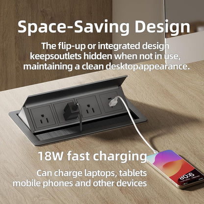 DEMER Conference Table Power Outlet PD18W Type-C Fast Charging Table Hub Connection Box with 4AC Outlets and USB Port for Conference Room Kitchen Countertop (Black)