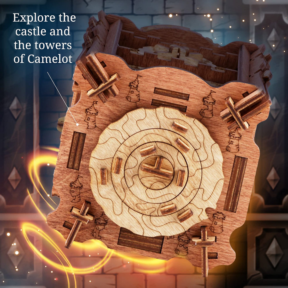 iDventure Cluebox The Secret of Camelot, Wooden Escape Room Puzzle Box for Adults & Teens, Reusable 3D Logic Brain Teaser Game for 1–2 Players, 60–90 Minute Adventure