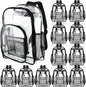 Sadnyy 12-Pack Clear Backpacks, 17-Inch Transparent PVC School Bookbags with Adjustable Shoulder Straps, Multiple Compartments & Side Mesh Pockets, Black