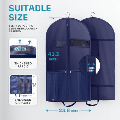Lazebox 43-Inch Travel Garment Bag with Accessory Pockets, Heavy-Duty Suit Bag for Suits, Tuxedos, Dresses & Coats, Foldable Travel Clothes Bag, Blue