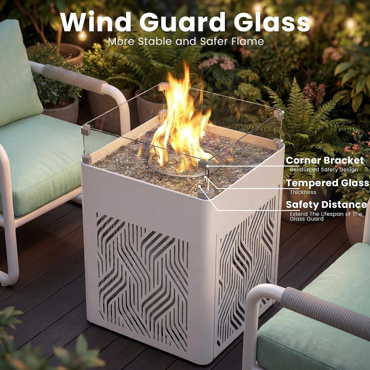 18" Propane Fire Pit Table, 45,000 BTU Outdoor Gas Fire Table with Wind Guard, Lid, Waterproof Cover & Fire Glass Beads, Aluminum Patio Firepit for Balcony Deck Garden, Fits 20 lb Propane Tank