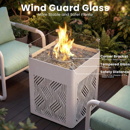 18" Propane Fire Pit Table, 45,000 BTU Outdoor Gas Fire Table with Wind Guard, Lid, Waterproof Cover & Fire Glass Beads, Aluminum Patio Firepit for Balcony Deck Garden, Fits 20 lb Propane Tank