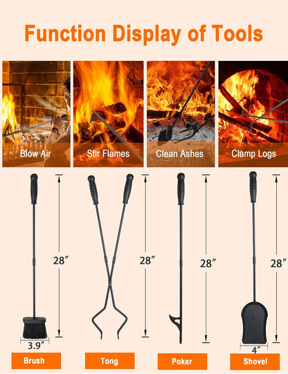HyperionFlo Essentials 31.5-Inch 5-Piece Fireplace Tool Set with Stand