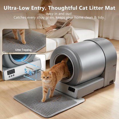 Self Cleaning Cat Litter Box for Multiple Large Cats - 60L Capacity, APP Control Automatic Litter Box with Safety Sensors, Odor-Free & Anti-Leakage, Includes Litter Mat & Litter Scoop,Gray