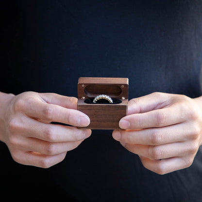 MUUJEE Slim Secret Wood Ring Box, Engraved Walnut Ring Holder for Engagement Proposal, Wedding Ceremony & Ring Bearer Gift, Rustic Brown