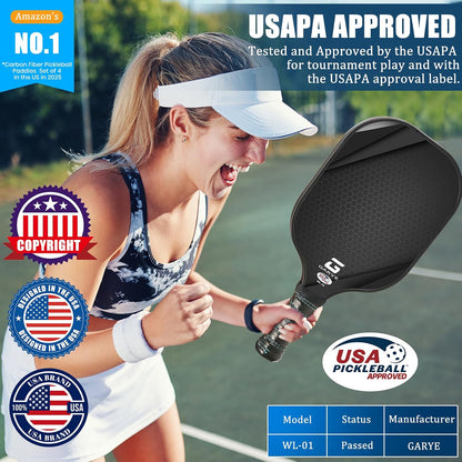 GARYE Pickleball Paddles Set of 4, Carbon Fiber Pickleball Rackets with 6 Balls, Bag & 4 Grip Tapes, USAPA-Approved Lightweight Paddle Set for Adults & Teens