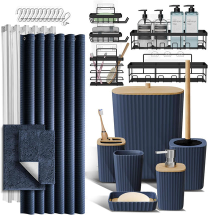 Clara Clark Black Bathroom Set, Shower Curtain Set, Bathroom Accessory Set