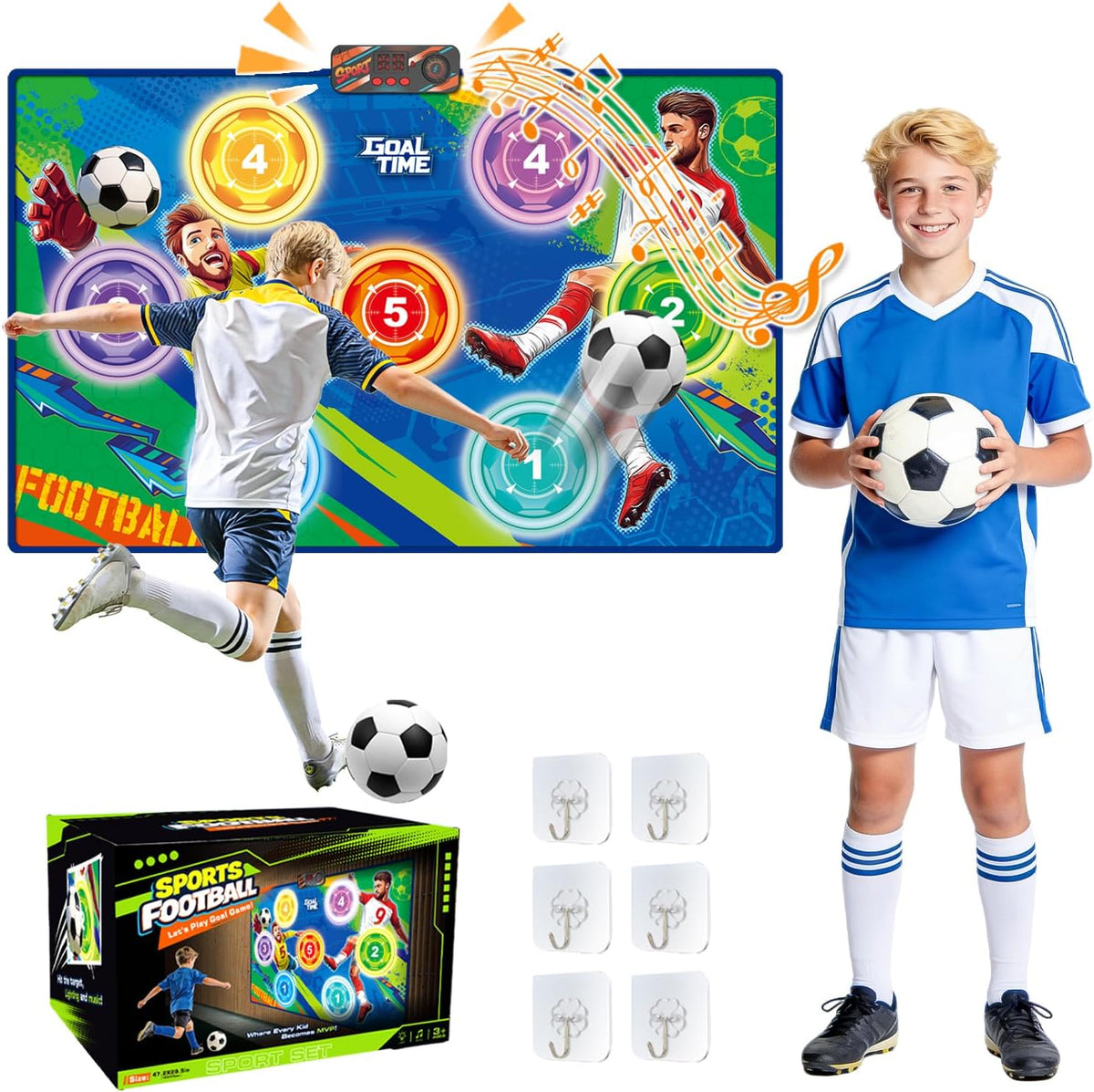 TPCSCH Electronic Soccer Scoring Game for Kids, 3 Game Modes, Real-Time Score Display, Soccer Toss Target with 2 Soft Balls, Indoor Outdoor Soccer Toy, Ages 3–12