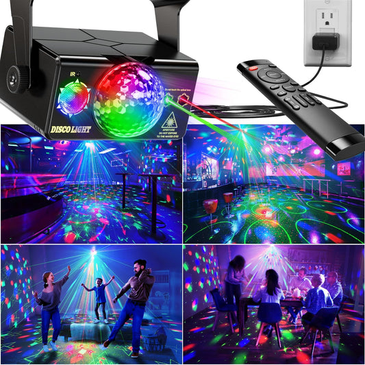 Party Lights DJ Disco Ball & LED Stage Strobe Light with Sound-Activated 10ft USB-C Cable,Remote,Disco Lights for Parties Indoor Use,Birthday,Dance,Clubs,Bar,Living Room,Weddings, Holidays Décor