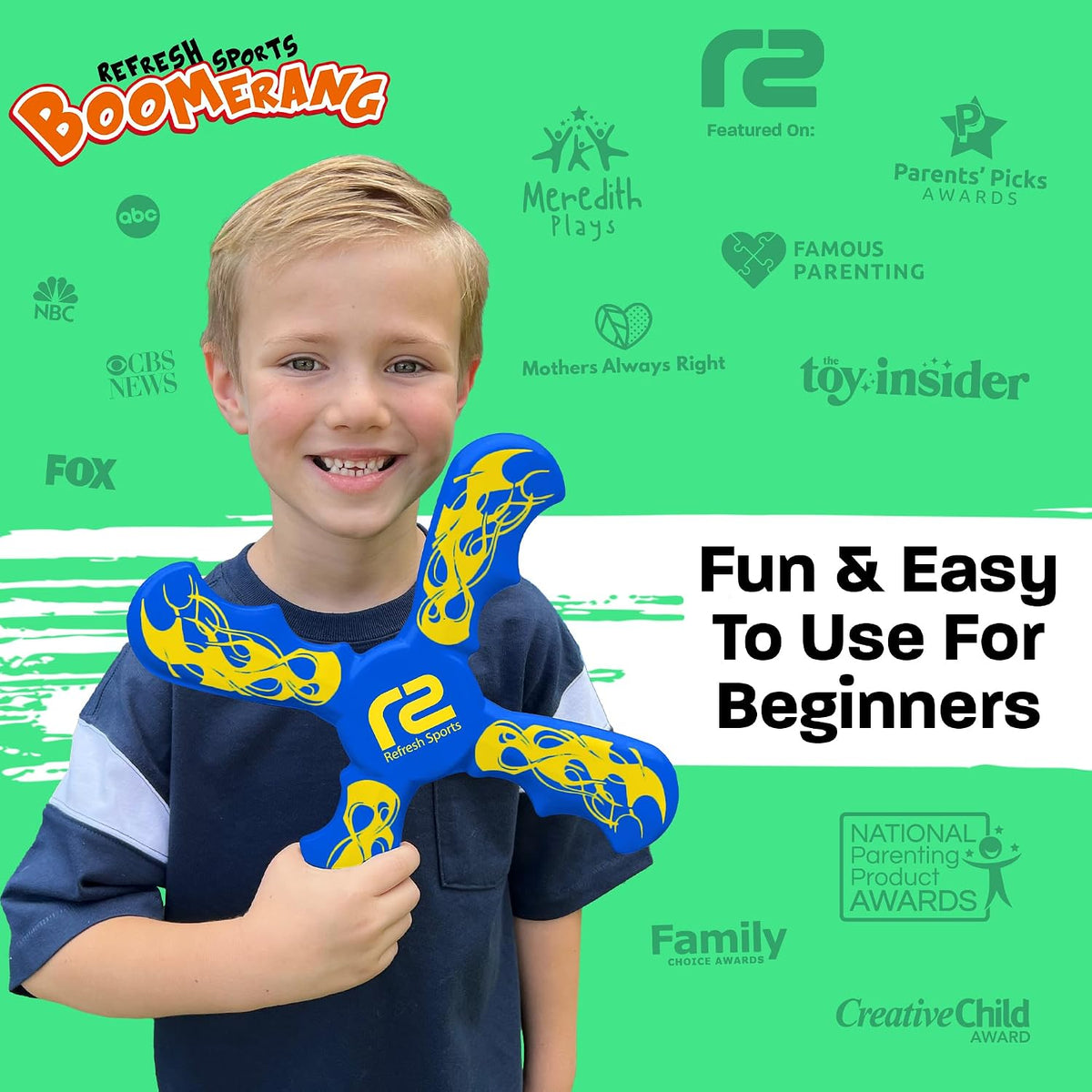 Refresh Sports Soft Boomerang for Kids, EVA Foam Flying Boomerang for Ages 6+, Easy-to-Throw Outdoor Toy for Boys & Girls, Beach, Pool & Backyard Play, Blue