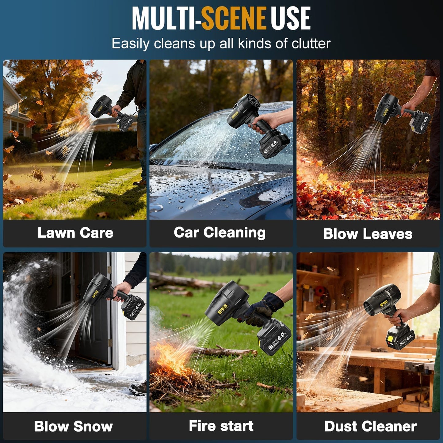Cordless Leaf Blower, 600000 RPM Handheld Leaf Blowers with 2 X 4.0Ah Batteries & Charger, 650 CFM Small Turbo Jet Blower for Patio Cleaning, Lawn Care, Leaves, Dust, Snow