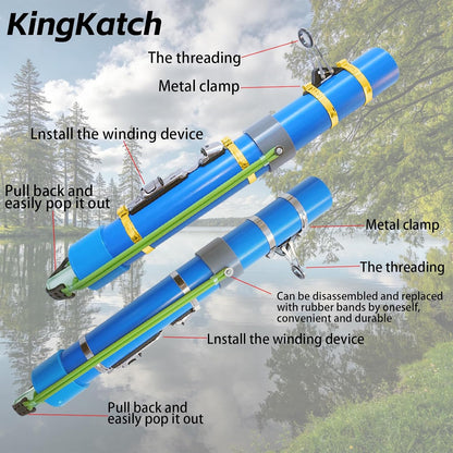 KingKatch Catapult Fishing Rod, Heavy-Duty Slingshot Fishing Pole with Reel & Braided Line, Portable Lure Launcher for Freshwater & Saltwater Fishing