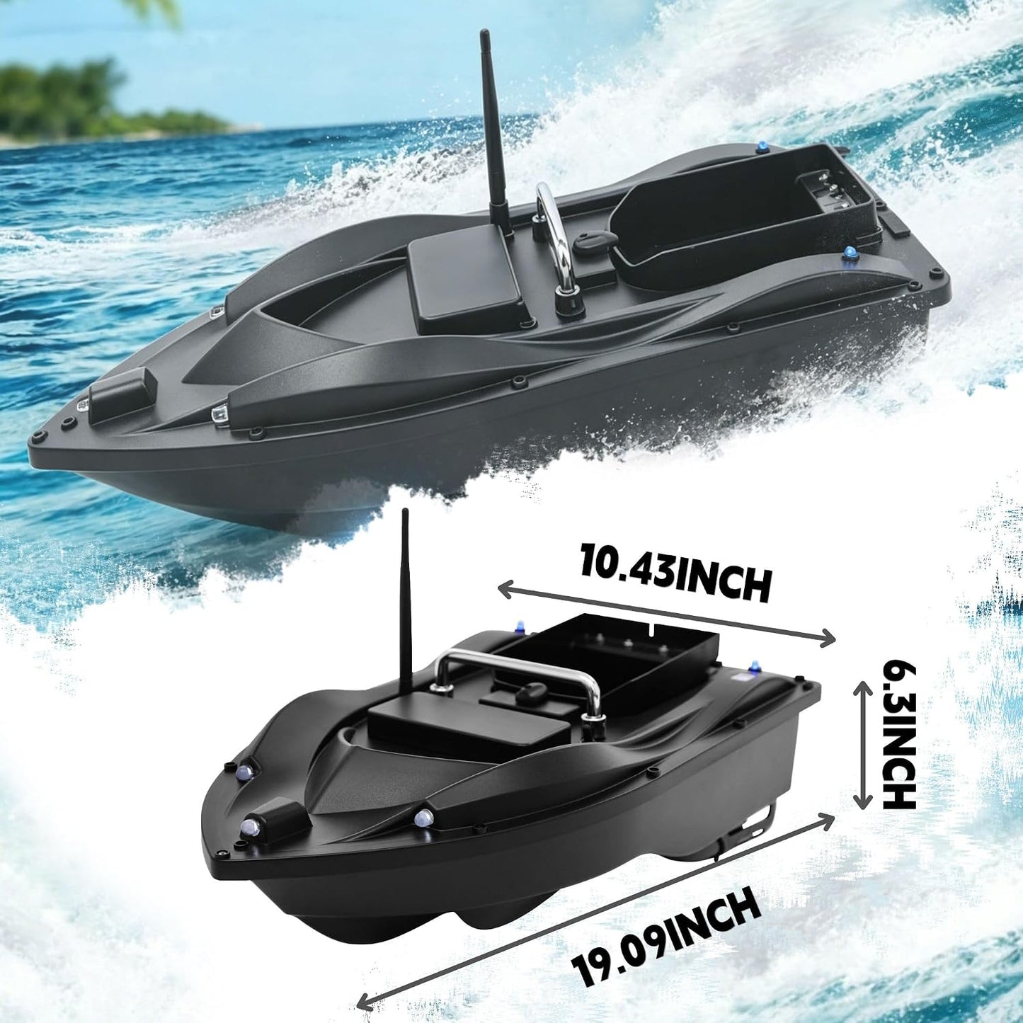 Poggyyi RC Fishing Bait Boat with GPS Positioning, 1968.5 ft Remote Control, 4.4 lb Loading Capacity, 5200mAh Rechargeable Battery, LED Night Lights, Carrying Bag