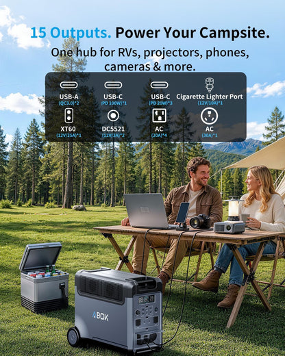 ABOK Ark3600 Portable Power Station with 3×200W Solar Panels 3840Wh LiFePO4 Battery, 3600W AC Output, Expandable to 11520Wh, 15 Outlets, Solar Generator for Home Backup, RV, Camping