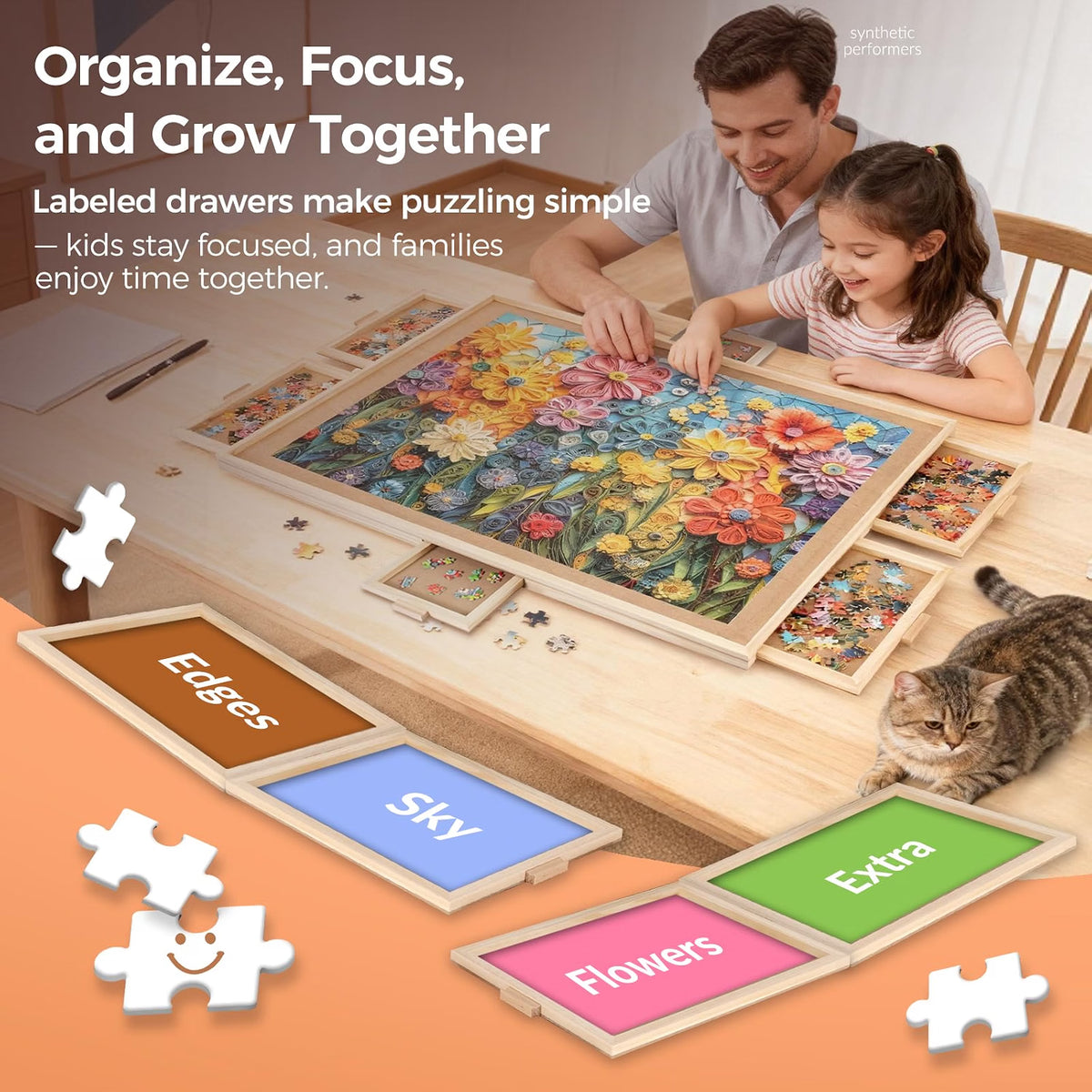 ALL4JIG 2000-Piece Rotating Puzzle Board with 6 Drawers & Cover, 28.5" x 40.16" Portable Jigsaw Puzzle Table with 360° Lazy Susan, Wooden Puzzle Surface for Adults, Crafts & Building