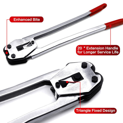 Heavy Duty PET Strapping Sealer&Crimper - 1/2“~3/4” Polypropylene/Strapping Tool with 20" Extension Handle & Ergonomic Design & Harden Steel, Manual Banding Tool for Plastic Strap Sealing