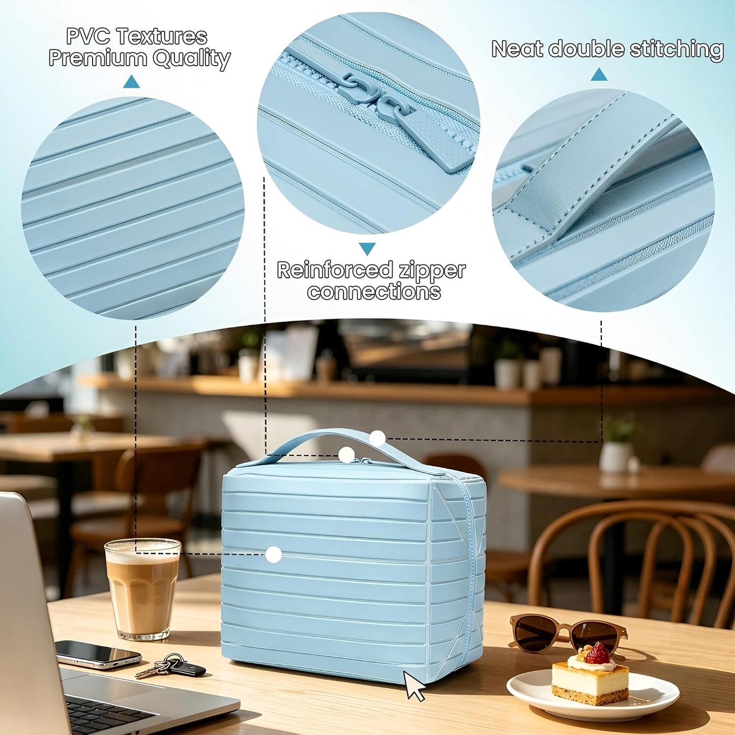 HyperionFlo Essentials Fold-Down Standing Makeup Bag Travel Toiletry Organizer