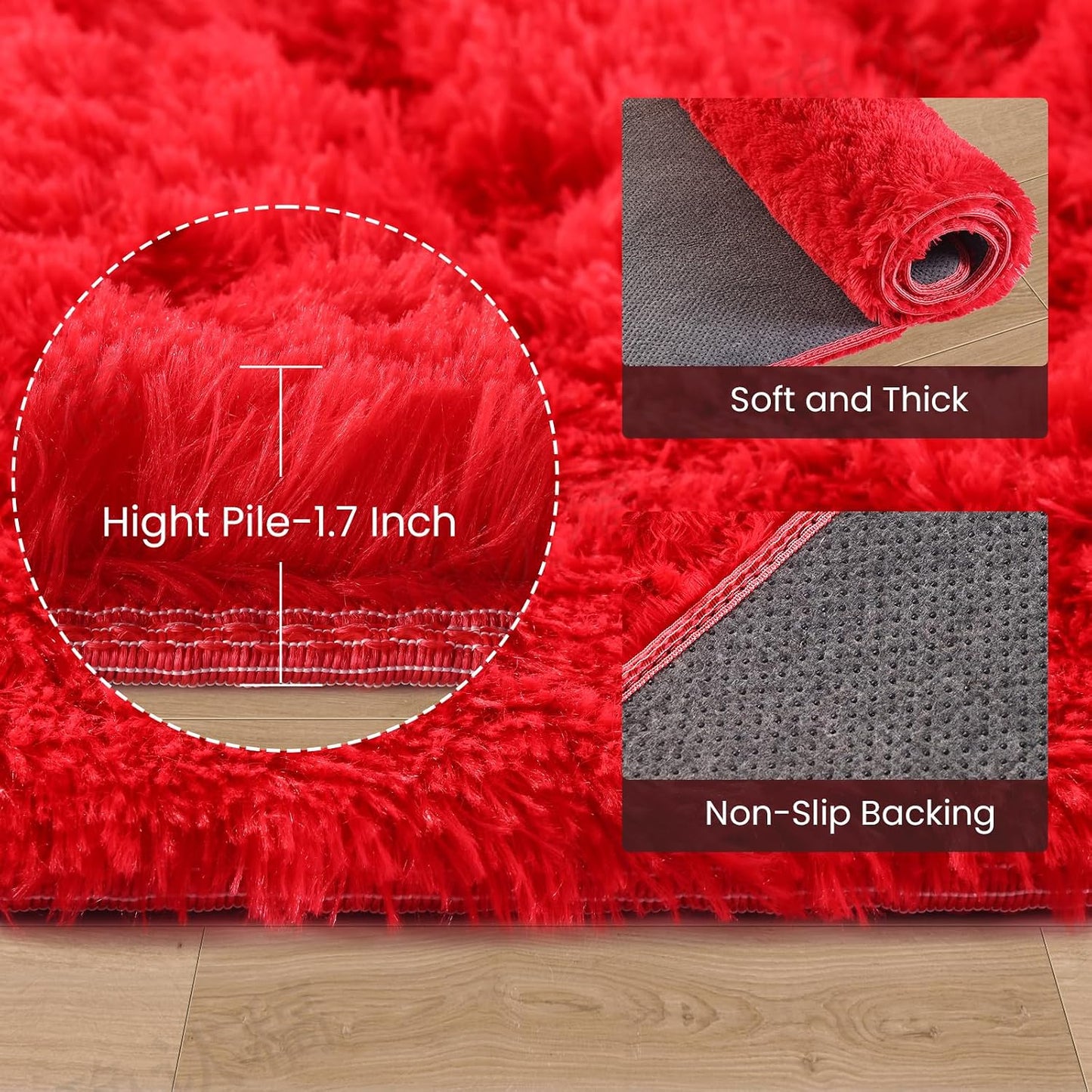 Red 8x10 Area Rugs for Living Room Bedroom, Soft Plush Fluffy Large Rug Shag Upgrade Non-Slip Thick Fuzzy Carpet for Nursery Room Dorm Room, Kids Girls and Boys Home Decor Indoor Home Aesthetic