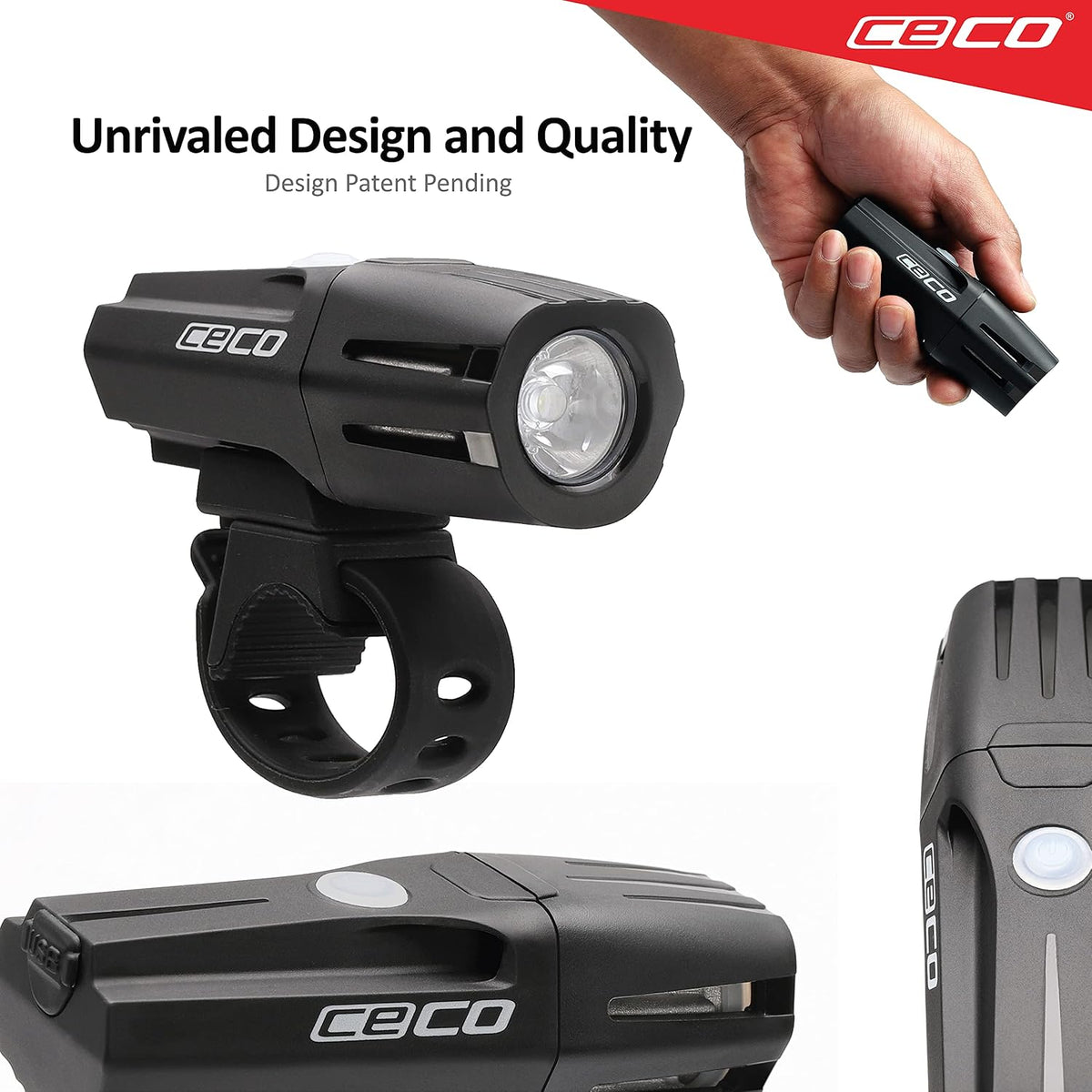 CECO F1200 1200-Lumen USB Rechargeable Bike Light, IP67 Waterproof & FL-1 Impact Resistant Bicycle Headlight with Flexible Handlebar Mount, 14 Modes, Black