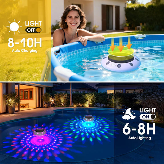 Covfirst Floating Pool Lights with Remote, 2-Pack Solar Pool Lights, Dual-Layer RGB Color Changing, IP68 Waterproof, 6.5-Inch Floating Lights for Pools, Hot Tubs & Garden Decor