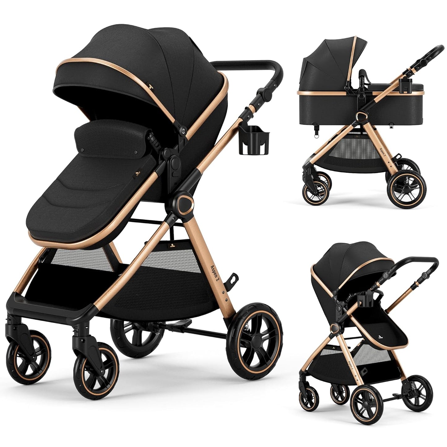 ACCOMBE 2-in-1 Convertible Baby Stroller for Newborn to Toddler, Gold